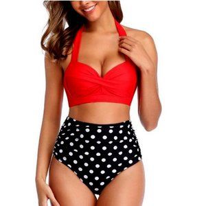 Women's Retro Vintage Style Bikini Halter Top Sexy High Waist Bikini New